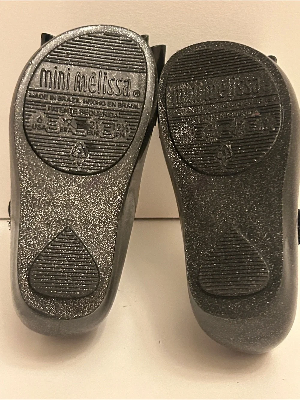 Mini Melissa Black Glitter Bow Shoes